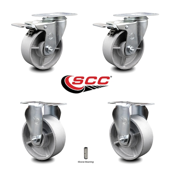 4 Inch Semi Steel Swivel Top Plate Caster Lock Brakes 2 Rigid SCC, 2PK